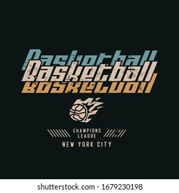 Vector Illustration On The Theme Of Basketball In New York City. Vintage Design. Grunge Background.  Sport Typography, T-shirt Graphics, Poster, Banner, Flyer, Print And Postcard