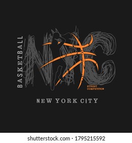 Vector illustration on the theme of basketball in New York City. Sport typography, t-shirt graphics, poster, banner, flyer, print and postcard
