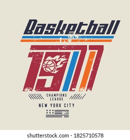 Vector illustration on the theme of basketball in New York City. Vintage design. Grunge background.  Number sport typography, t-shirt graphics, poster, banner, flyer, print and postcard