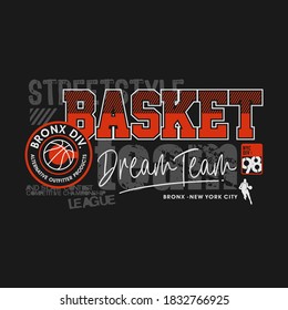 Vector illustration on the theme of basketball dream team. Sport typography, t-shirt graphics, poster, banner, flyer, print and postcard.
