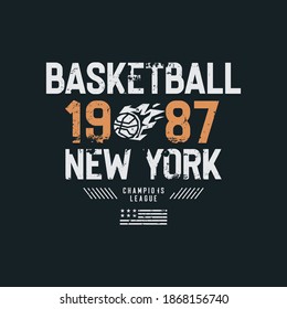 Vector illustration on the theme of basketball in New York City. Vintage design. Grunge background.  Number sport typography, t-shirt graphics, poster, banner, flyer, print and postcard