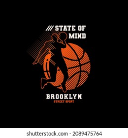 Ilustración vectorial sobre el tema del baloncesto en la calle Brooklyn. Tipografía deportiva, gráficos de camisetas, afiche, pancarta, volante, impresión y postal 