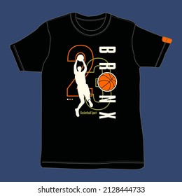 Vector illustration on the theme of basketball in New York City, Bronx. Vintage design. Sport typography, t-shirt graphics, poster, banner, flyer, print and postcard
