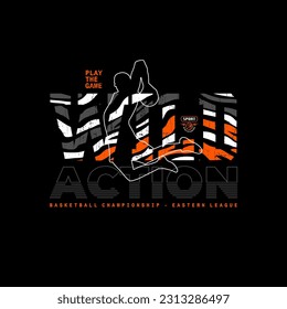 Vector illustration on the theme of basketball in Brooklyn street. Sport typography,