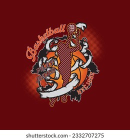 Vector illustration on the theme of basketball With Letter Play Hard. Sport typography, t-shirt graphics, poster, banner, flyer, print and postcard