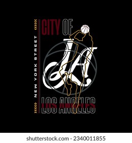 Vektorgrafik zum Thema Basketball mit Letter City of Los Angeles. Sporttypografie, T-Shirt-Grafiken, Poster, Banner, Flyer, Druck und Postkarte