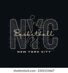 Vector illustration on the theme of basketball NYC BASKETBALL. Sport typography, t-shirt graphics, poster, banner, flyer, print,Apparel and postcard