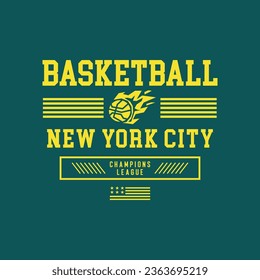 Vector illustration on the theme of basketball in New York City. Vintage design. Sport typography, t-shirt graphics, poster, banner, flyer, print and postcard