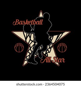 Vector illustration on the theme of basketball All Star. Vintage design. lines background. Sport typography, t-shirt graphics, poster, banner, flyer, print and postcard,etc