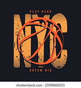 Vector illustration on the theme of basketball new york. t-shirt graphics, poster, banner, flyer, print and postcard
