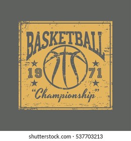 Vector illustration on the theme of basketball. Grunge background. Vintage design. Sport typography, t-shirt graphics, poster, banner, flyer; print and postcard