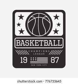 Vector illustration on the theme of basketball in New York City. Stylized American flag. Sport typography, t-shirt graphics, poster, banner, flyer, print and postcard