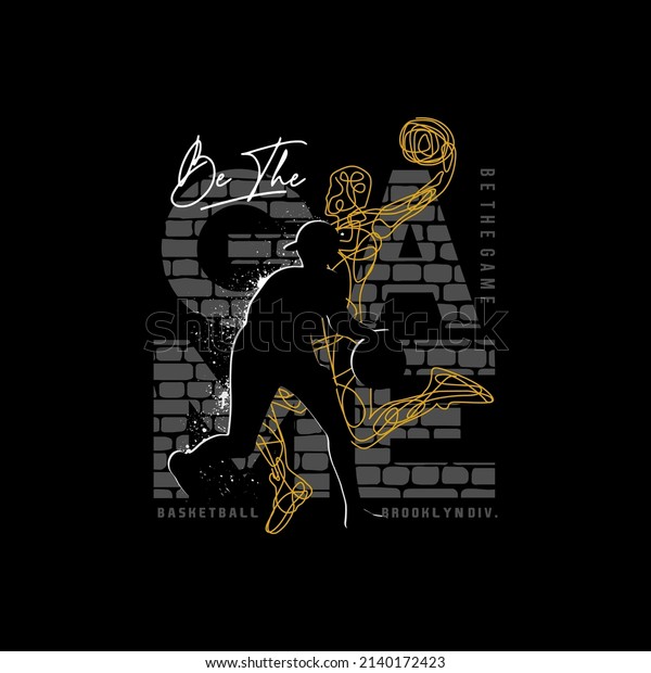 Vector\
illustration on the theme of basketball in New York City. Vintage\
design. Grunge background. Sport typography, t-shirt graphics,\
poster, banner, flyer, print and\
postcard