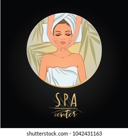 Vector illustration on the theme of beauty, self-care, spa center, relaxation. Can be used for business cards, flyers, beauty salons.