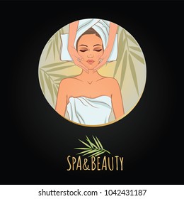 Vector illustration on the theme of beauty, self-care, spa center, relaxation. Can be used for business cards, flyers, beauty salons.