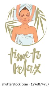 Vector illustration on the theme of beauty, self-care, spa center, relaxation. Can be used for business cards, flyers, beauty salons.
