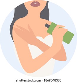 
Vektorgrafik zum Thema Schönheit. Das Mädchen trägt Sahne auf den Körper. Stilvolle Illustration für Schönheitssalons, Geschäfte, Kosmetik, Verpackung und Website-Design.