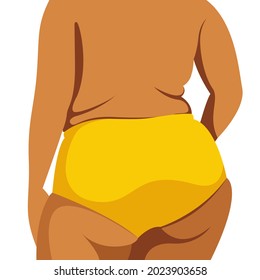 vector illustration on the theme of body positive.girl stands with her back and is not shy about fat folds on her body. isolated on white background.