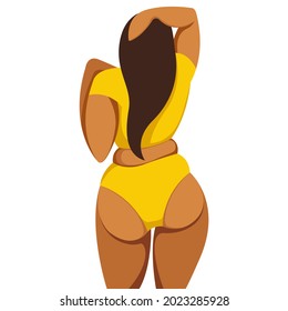 vector illustration on the theme of bodypositive.a young fat girl stands with her back, she is not at all embarrassed by her body. isolated on white background. love and accept your body.love yourself