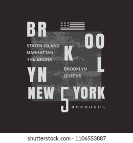 Vector illustration on the theme of boroughs of New York City: Manhattan, the Bronx, Queens, Brooklyn, and Staten Island.  Typography, t-shirt graphics, poster, print, banner, flyer, postcard