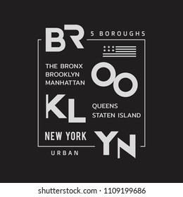 Vector illustration on the theme of boroughs of New York City: Manhattan, the Bronx, Queens, Brooklyn, and Staten Island.  Typography, t-shirt graphics, poster, print, banner, flyer, postcard