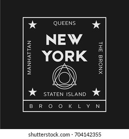 Vector illustration on the theme of boroughs of New York City: Manhattan, the Bronx, Queens, Brooklyn, and Staten Island. Typography, t-shirt graphics, poster, print, banner, flyer, postcard