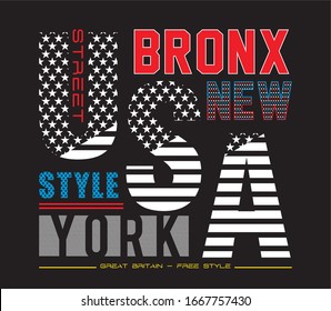 Vector illustration on the theme of bronx, new york, usa.  Grunge background. Typography, t-shirt graphics, print, poster, banner, flyer, postcard