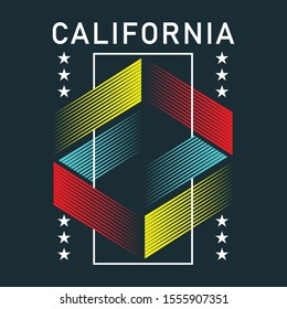 Vector illustration on the theme of california t-shirt graphics, poster, banner,  print and postcard