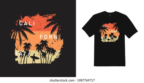 Ilustración vectorial sobre el tema de California. Borde de fondo. Tipografía, gráficos para camisetas, impresión, afiche, pancarta, volante, postal