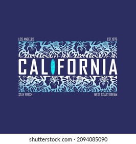 Vector illustration on the theme of CALIFORNIA beach, Sport typography, t-shirt graphics, print, poster, banner, flyer, postcard