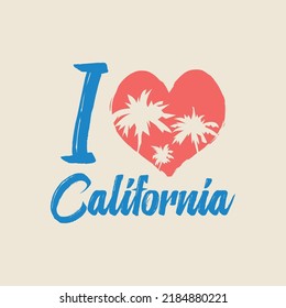 Ilustración vectorial sobre el tema de California. Amo California. Tipografía, gráficos de camisetas, afiche, pancarta, volante, postal