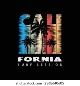Vector illustration on the theme of California surfing beach. t-shirt graphics, poster, banner, flyer, print and postcard