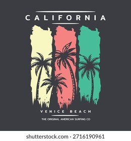 Ilustración vectorial sobre el tema de California. Tipografía del deporte, gráficos de la camiseta, impresión, cartel, Anuncio, volante, postal