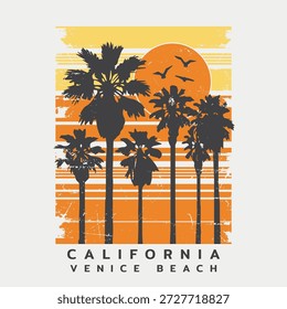 Ilustración vectorial sobre el tema de California. Tipografía, gráficos de camisetas, impresión, póster, Anuncio, volante, postal