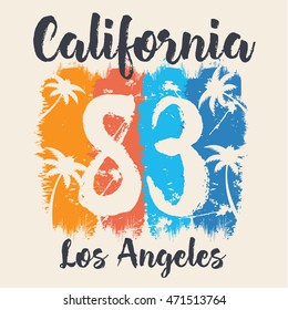 Vector illustration on the theme of California, Los Angeles.  Grunge background. Number sport typography, t-shirt graphics, poster, banner, flyer, print, postcard