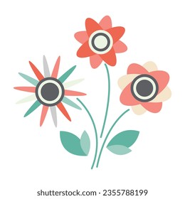 Vector illustration on the theme of camping in the style of the groove 70-80s. Children's stylized flowers