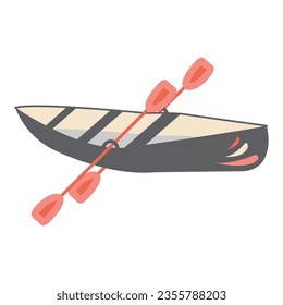 Vector illustration on the theme of camping in the style of the groove 70-80s. Black-red pleasure boat with oars