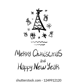 Vector illustration on the theme of Christmas and the new year, black and white, great for the decoration of greeting cards, gifts.Doodle,hand drawn