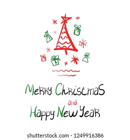 Vector illustration on the theme of Christmas and the new year,  great for the decoration of greeting cards, gifts.Doodle,hand drawn,in red and green