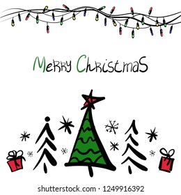 Vector illustration on the theme of Christmas and the new year,  great for the decoration of greeting cards, gifts.Doodle,hand drawn,in red, green,yellow and blue