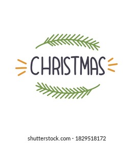 Ilustración vectorial sobre el tema de la Navidad el 25 de diciembre. Decorada con una inscripción de NAVIDAD y ramas de abeto.