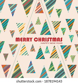 Vector illustration on the theme of Christmas forest and a lot of trees with snowmen for the new year