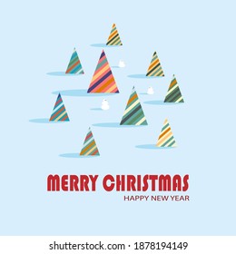 Vector illustration on the theme of Christmas forest and a lot of trees with snowmen for the new year