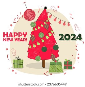 Vector illustration on the theme of Christmas and New Year in flat style. Vector illustration with people celebrating New Year in flat style. Christmas 2024