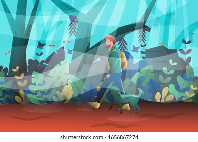 vector illustration on the theme of Climbing, Trekking, Hiking, Walking. Sports, outdoor recreation, adventures in nature, vacation. Wanderlust. Downshifting