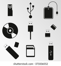 Vector illustration on the theme computer disk, usb