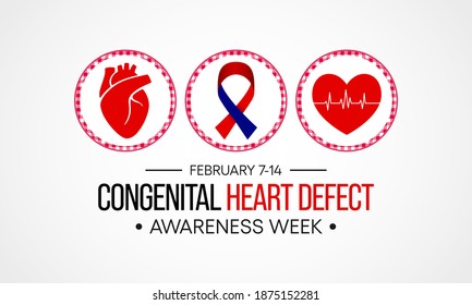 Vektorgrafik zum Thema "Kongenitale Woche des Herzfehlers"mit dem Thema "Sensibilisierungswoche für Herzfehler", die jedes Jahr vom 7. bis 14. Februar stattfand, um die Sensibilisierung und Aufklärung über angeborene Herzfehler (CHDs) zu fördern.