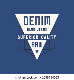 Vector illustration on the theme of denim, raw and jeans.  Typography, t-shirt graphics, print, poster, banner, flyer, postcard