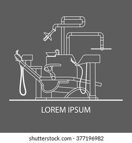 Vector illustration on the theme of dental flat style. The linear design. Dentist chair. Black and White illustrations. Vector. Chair side view. Logo dental clinic. Banner. Flyers ,postcards. 