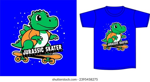 Ilustración vectorial sobre el tema de los dinosaurios dinos en el patinaje. Diseño de la camiseta de ropa interior de moda. Silkscreen.
